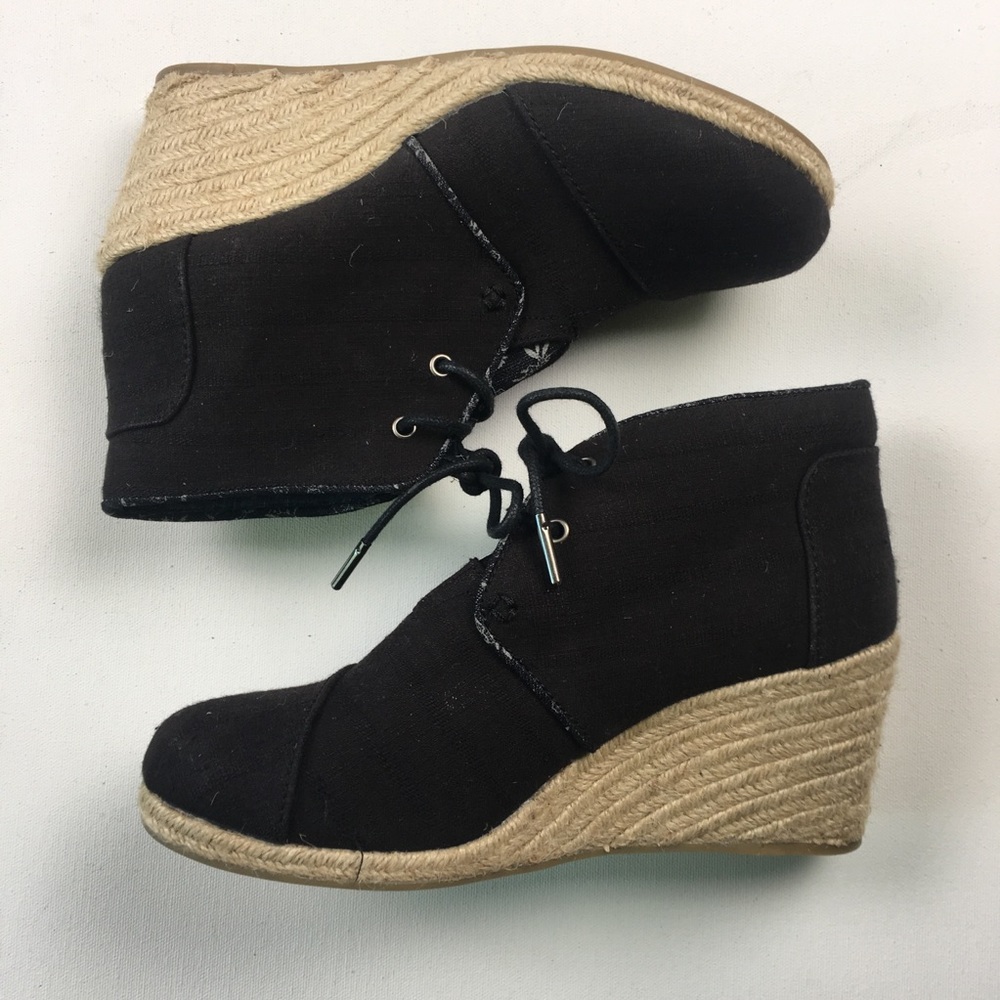 Toms Womens Espadrille Black Wedges 7.5 A59 - Picture 2 of 6